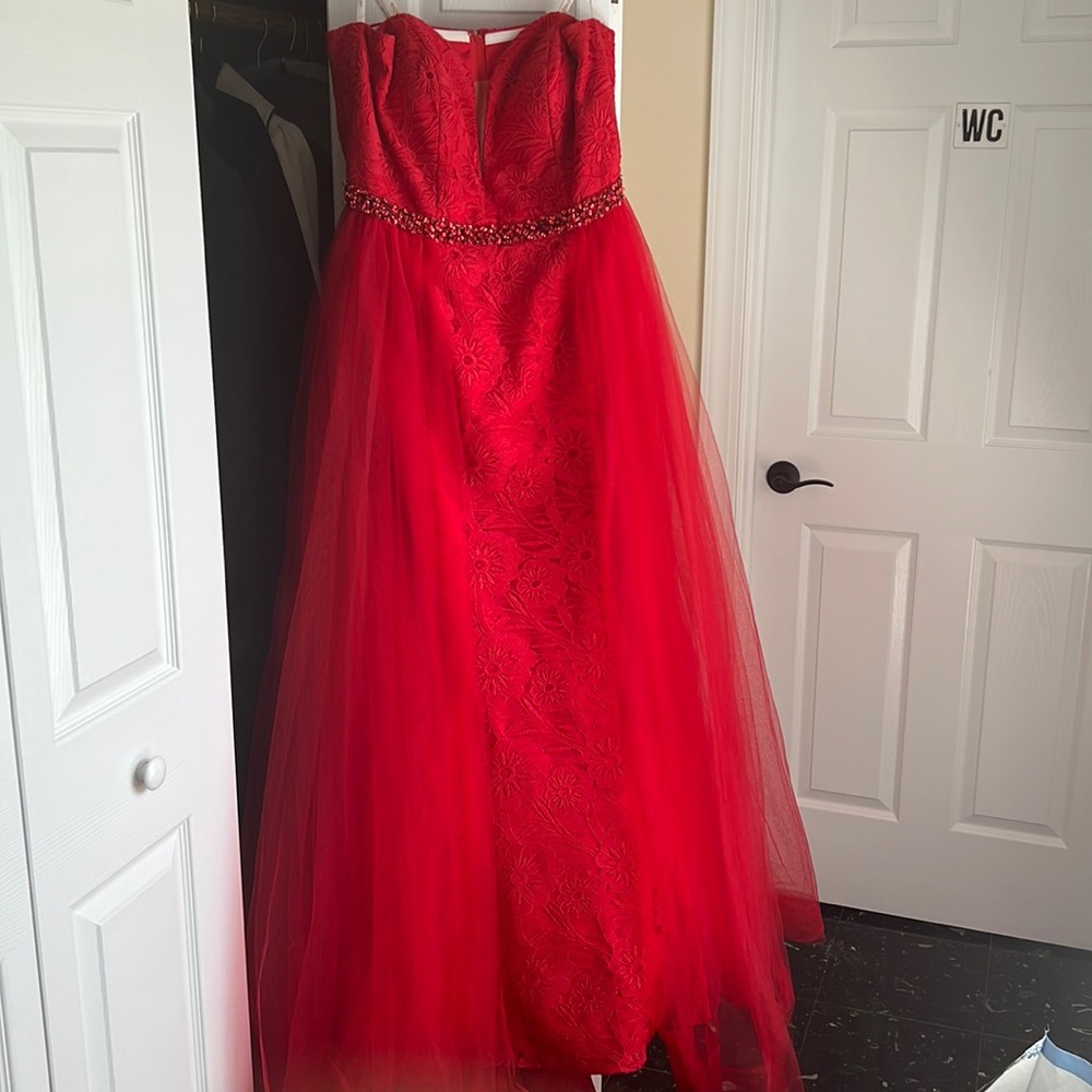 Rachael Allan gown with overskirt